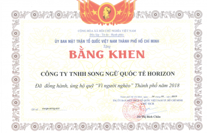  HORIZON ghi nhận các bằng khen: MẶT TRẬN TỔ QUỐC VIỆT NAM